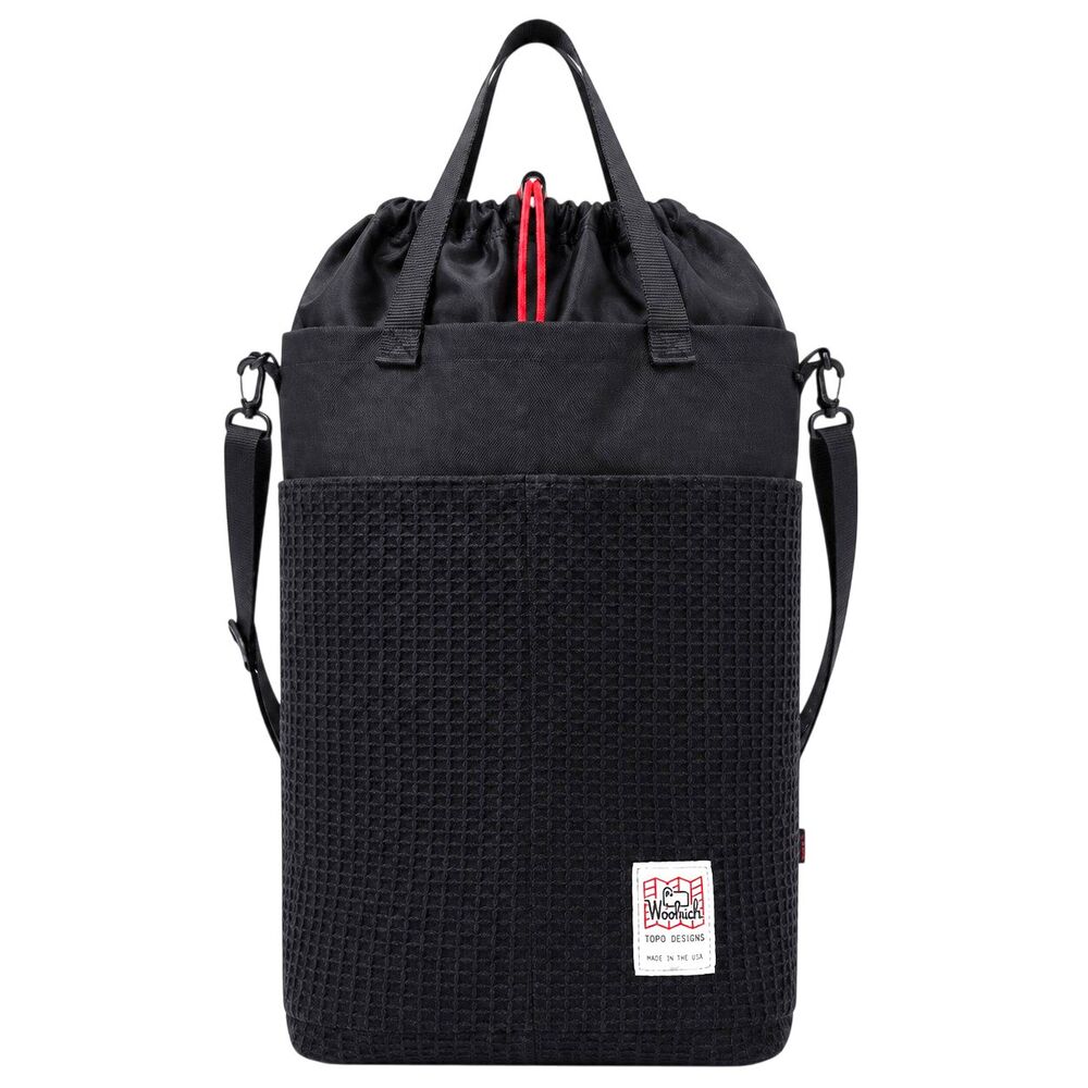 Topo Designs x Woolrich Cinch Tote Bag Weather Resistant Wool Waffle Outer Black